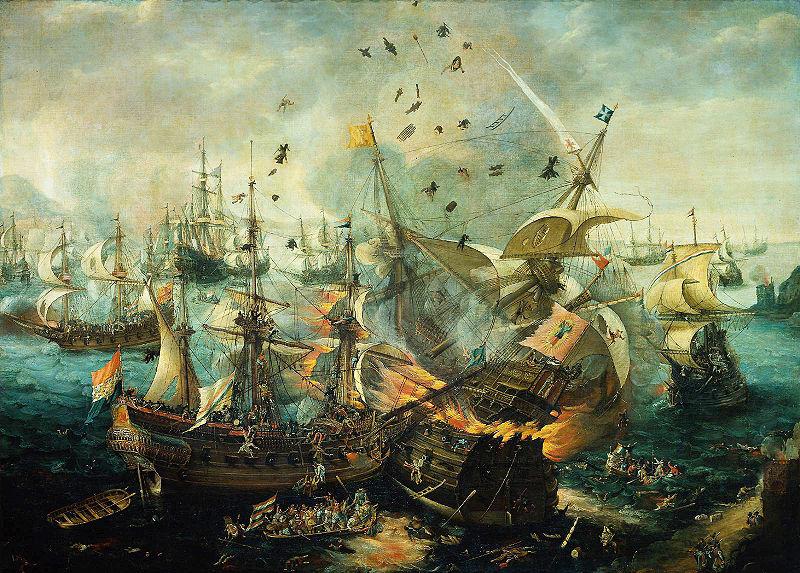 WIERINGEN, Cornelis Claesz van explosion of the Spanish flagship during the Battle of Gibraltar France oil painting art